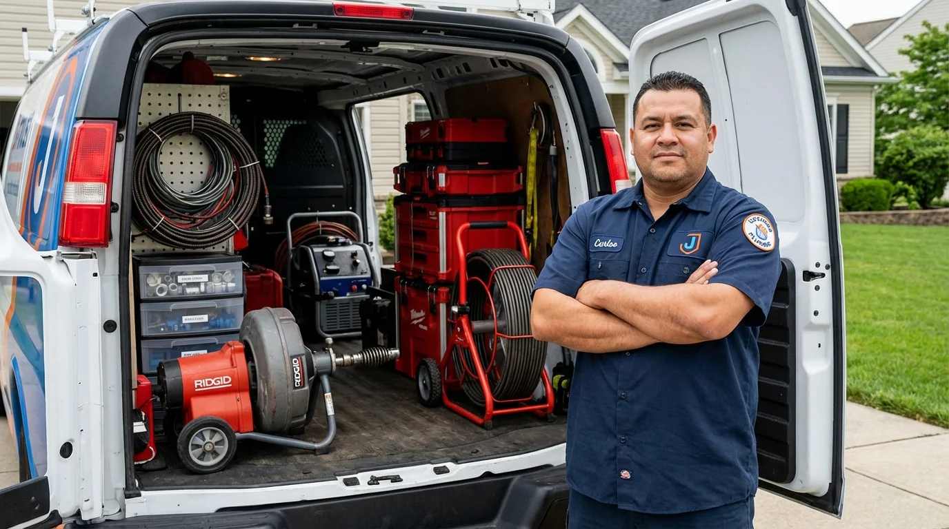 Professional drain cleaning equipment and Johns Plumbing LLC plumber in Fort Totten